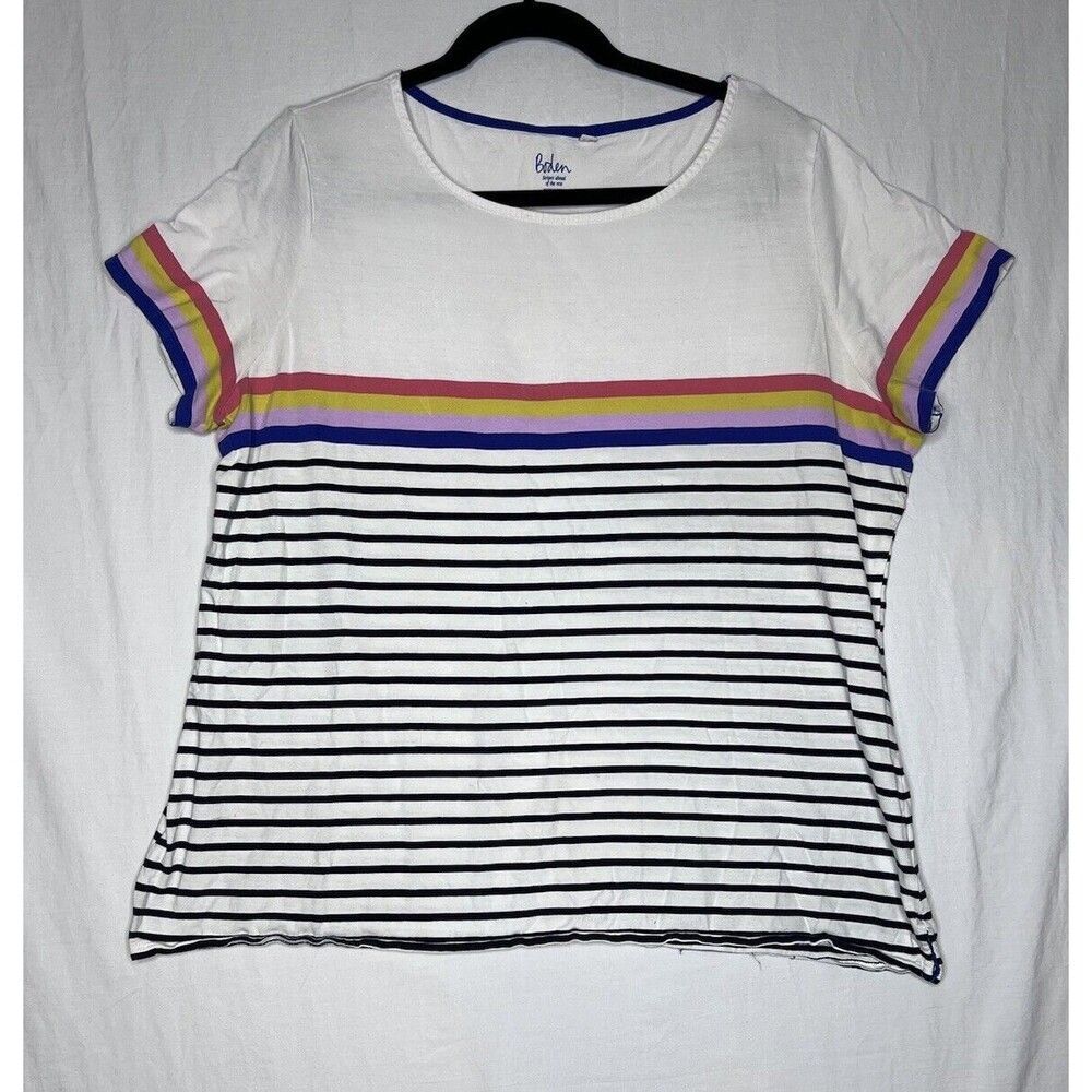 Boden women’s Size 10 Striped White Blue T Shirt Top Blouse